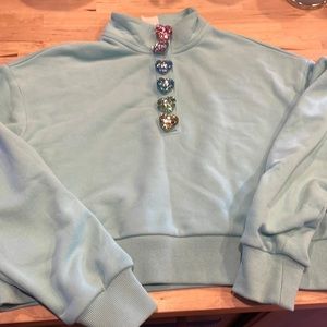 Queen of sparkles heart sweatshirt worn 1x no issues aqua in color